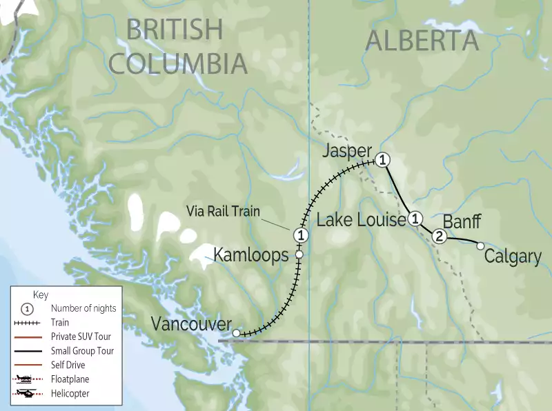 Alpine Canadian Train to the Rockies | VIA Rail map