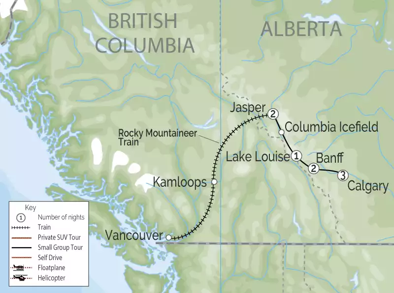 Calgary Stampede Train through the Canadian Rockies 2023 map