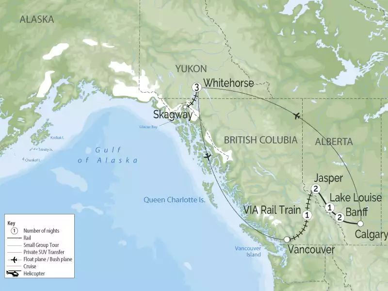 Canadian Rockies & the White Pass Yukon Railroads map