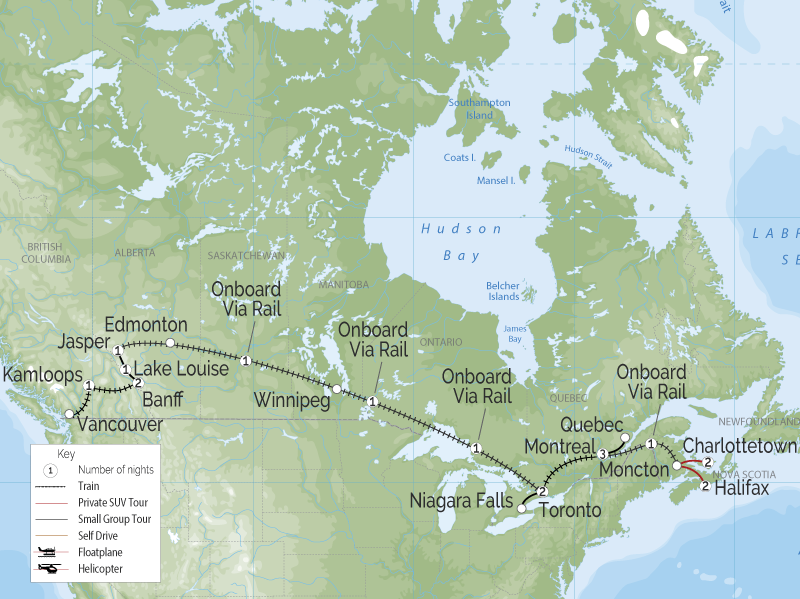 Grand Canadian Train Journey Vancouver to Halifax map