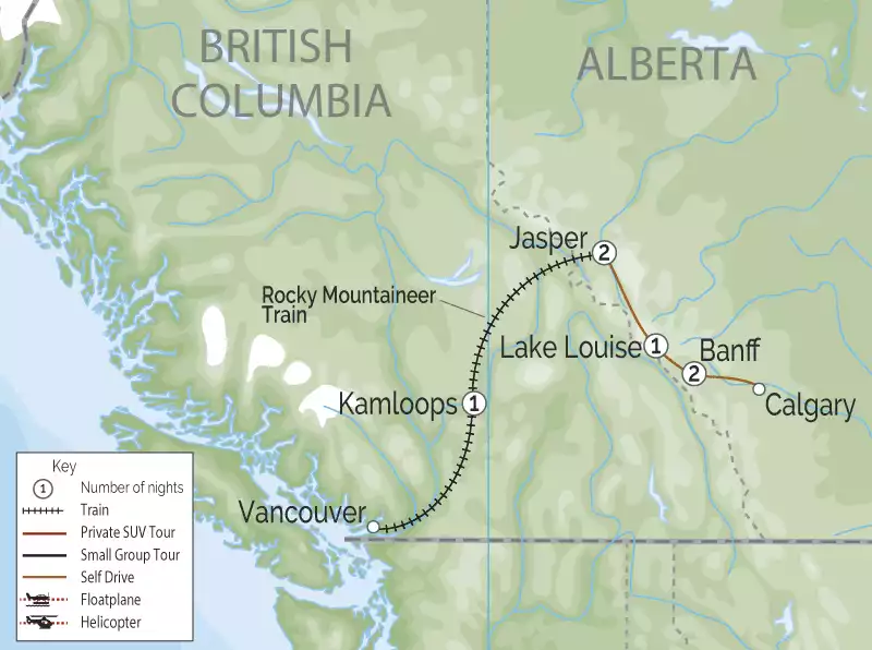 Journey through the Canadian Rockies Rail & Road Trip | Rocky Mountaineer map