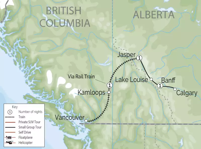 Peaks & Glaciers of the Canadian Rockies by Rail | VIA Rail map