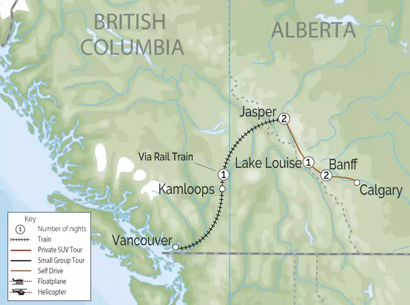 Rail & Drive through the Canadian Rockies | VIA Rail | Self-drive map