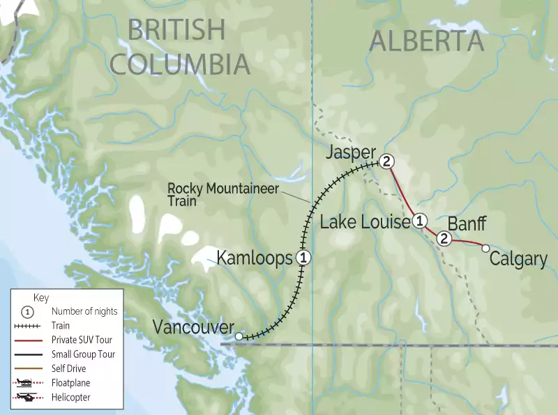 Signature Canadian Rockies by Rail | Private Touring | Rocky Mountaineer map