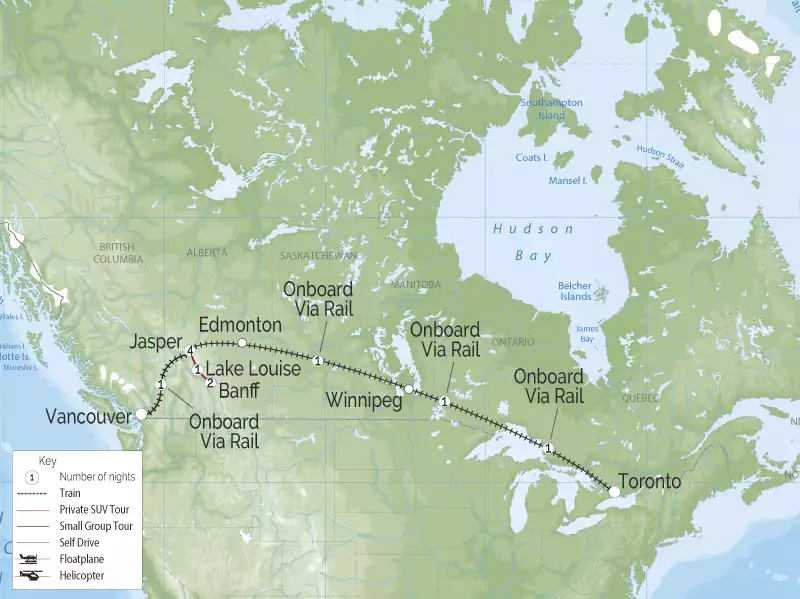 Trans Canada Winter Rail Vacation | Vancouver to Toronto map