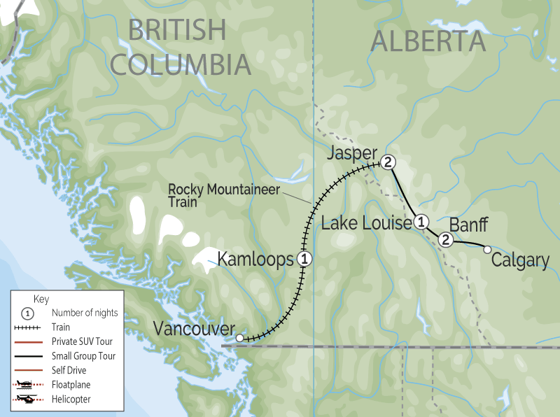 Western Canada Highlights Train Tour | Rocky Mountaineer Train map