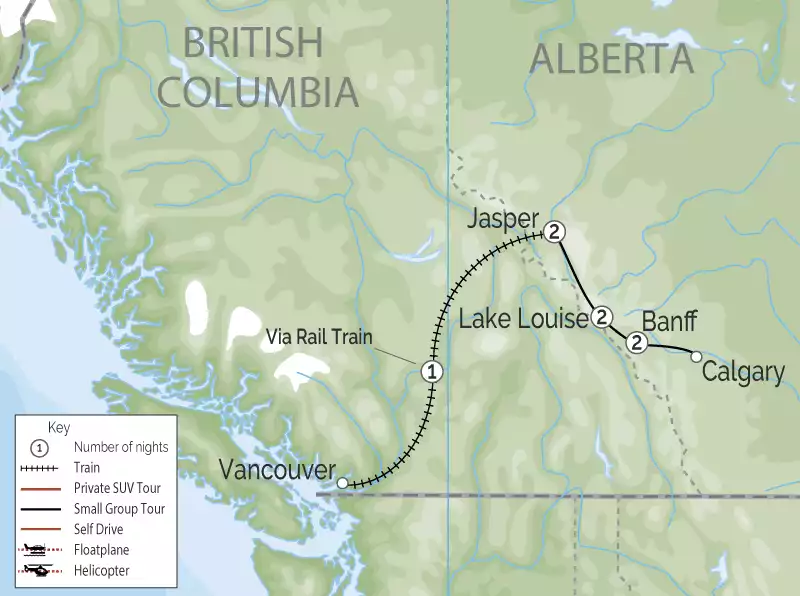Winter Escapades | Canadian Rockies Winter Rail Trip map
